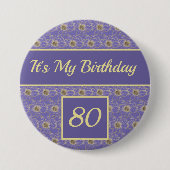 Happy Birthday Floral Gold lila Design Button (Vorderseite)