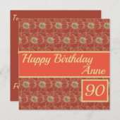 Happy Birthday Floral Gold Maroon Custom Card (Vorne/Hinten)