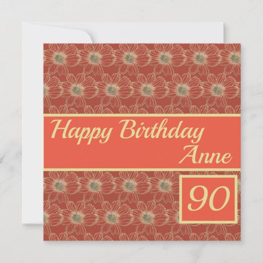 Happy Birthday Floral Gold Maroon Custom Card (Vorderseite)