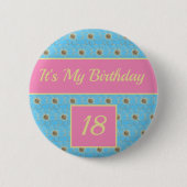 Happy Birthday Floral gold / Pink / Blau Design Button (Vorderseite)