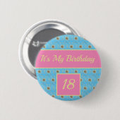 Happy Birthday Floral gold / Pink / Blau Design Button (Vorne & Hinten)
