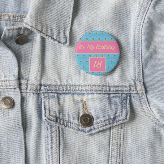 Happy Birthday Floral gold / Pink / Blau Design Button (Beispiel)