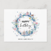 Happy Birthday Floral House Wreath Real Anwesen Postkarte (Vorderseite)