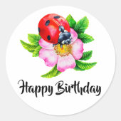 Happy Birthday Floral Ladybug Runder Aufkleber (Vorderseite)