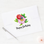 Happy Birthday Floral Ladybug Runder Aufkleber (Umschlag)