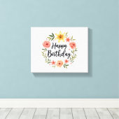 Happy Birthday Floral Leinwanddruck (Insitu (Holzboden))