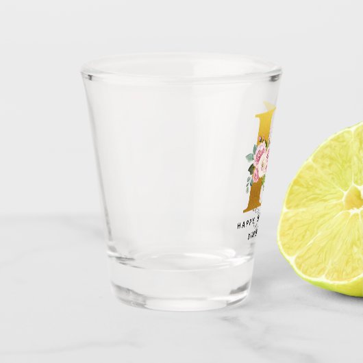 Happy Birthday Floral Monogram K Personalisiert Na Schnapsglas (Links)