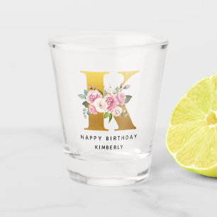 Happy Birthday Floral Monogram K Personalisiert Na Schnapsglas
