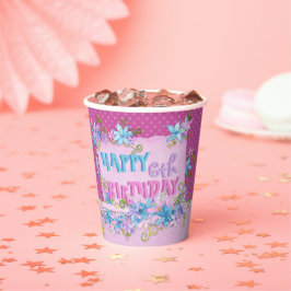 Happy Birthday Floral Pink Lila Polka Dots Pappbecher