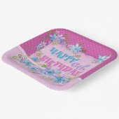 Happy Birthday Floral Pink Lila Polka Dots Pappteller (Gewinkelt)