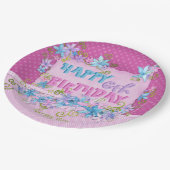 Happy Birthday Floral Pink Lila Polka Dots Pappteller (Schrägansicht)