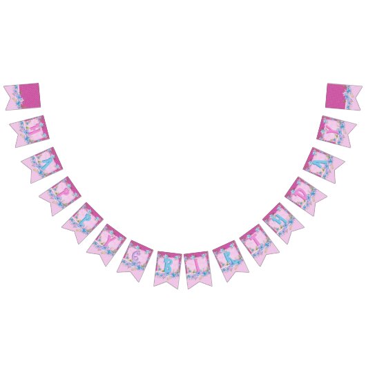 Happy Birthday Floral Pink Lila Polka Dots Party Wimpelkette (Alle)