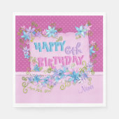 Happy Birthday Floral Pink Lila Polka Dots Serviette (Vorderseite)