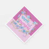Happy Birthday Floral Pink Lila Polka Dots Serviette (Ecke)