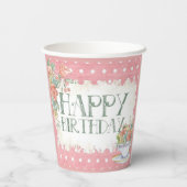 Happy Birthday Floral Pink Party Paper Cup Pappbecher (Rückseite)