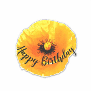 Happy Birthday Floral Poppy Blume Golden Yellow Aufkleber