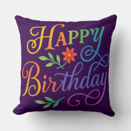 Happy Birthday Floral Rainbow Throw Pillow 20"x 20 Kissen