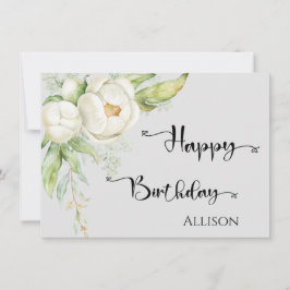Happy Birthday Floral Watercolor Green Gray Karte