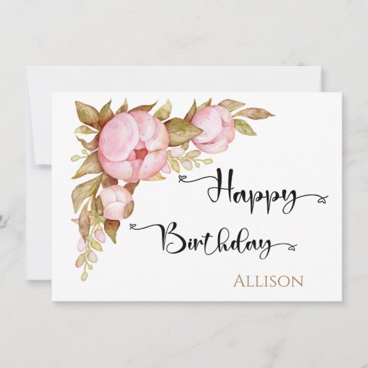 Happy Birthday Floral Watercolor Karte (Vorderseite)