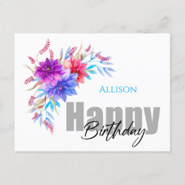 Happy Birthday Floral Watercolor Postcard Postkarte