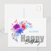 Happy Birthday Floral Watercolor Postcard Postkarte (Vorne/Hinten)
