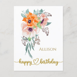 Happy Birthday Floral Watercolor Postcard Postkarte