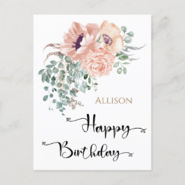 Happy Birthday Floral Watercolor Postcard Postkarte