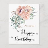 Happy Birthday Floral Watercolor Postcard Postkarte (Vorderseite)