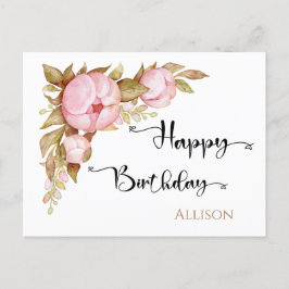 Happy Birthday Floral Watercolor Postcard Postkarte