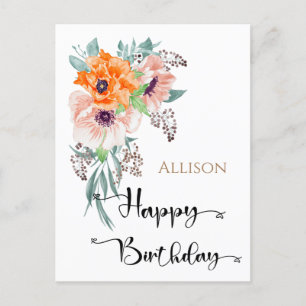 Happy Birthday Floral Watercolor Postkarte