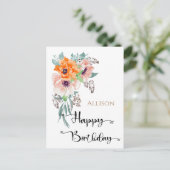 Happy Birthday Floral Watercolor Postkarte (Stehend Vorderseite)