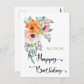 Happy Birthday Floral Watercolor Postkarte (Vorne/Hinten)