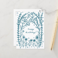 Happy Birthday Floral Whimsical Sketch Doodle