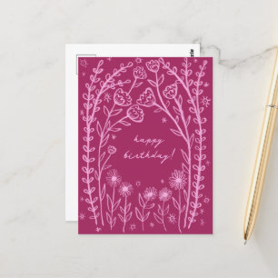 Happy Birthday Floral Whimsical Sketch Doodle Postkarte