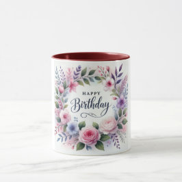 Happy Birthday Floral Wreath Beauty Tasse