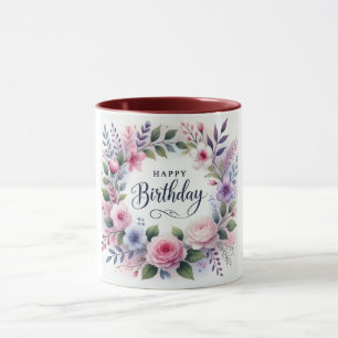 Happy Birthday Floral Wreath Beauty Tasse