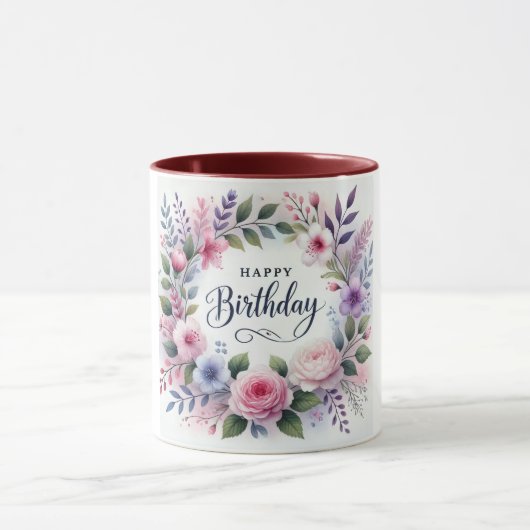 Happy Birthday Floral Wreath Beauty Tasse (Zentrum)