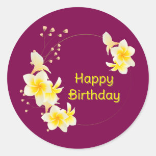 Happy Birthday Floral Yellow Gold Runder Aufkleber