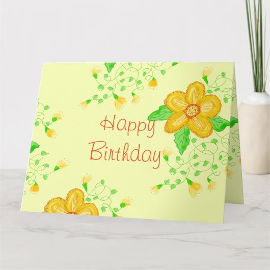 Happy Birthday Floral Yellow Karte (Vorderseite)