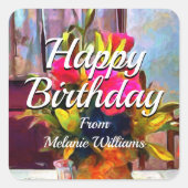 Happy Birthday Flowers PM0001 Quadratischer Aufkleber (Vorderseite)