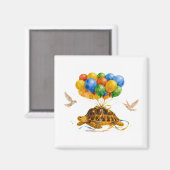 Happy Birthday flying Sulcata turtle with balloons Magnet (Vorderseite/Rückseite)