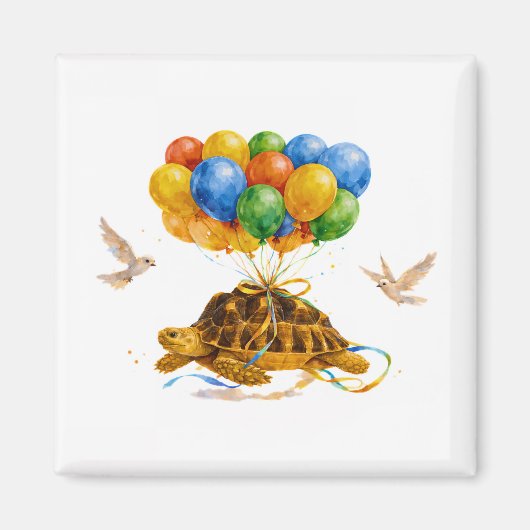 Happy Birthday flying Sulcata turtle with balloons Magnet (Vorne)