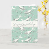 Happy Birthday | Flying Whale Birthday Party Karte (Gelbe Blume)