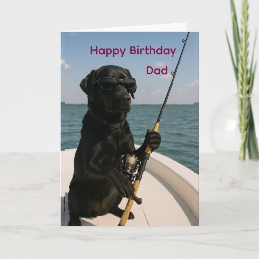 Happy Birthday for Dad, black Labrador fishing Karte (Vorderseite)