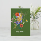 Happy Birthday Forest Green Floral Bouquet Card (Stehend Vorderseite)