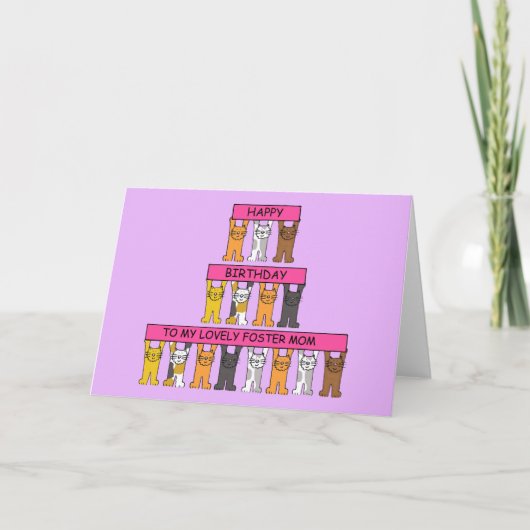 Happy Birthday Foster Mama Cartoon Katzen Karte (Vorderseite)
