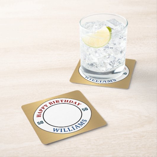 Happy Birthday Foto 50. Modern personalisieren Rechteckiger Pappuntersetzer (Vor Ort)