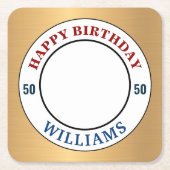 Happy Birthday Foto 50. Modern personalisieren Rechteckiger Pappuntersetzer (Vorderseite)