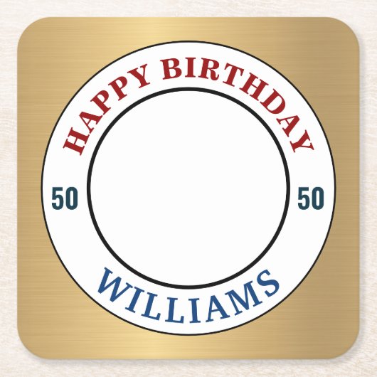 Happy Birthday Foto 50. Modern personalisieren Rechteckiger Pappuntersetzer (Vorderseite)