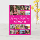 Happy Birthday Foto Collage 13 Fotos Hot Pink Karte (Gelbe Blume)
